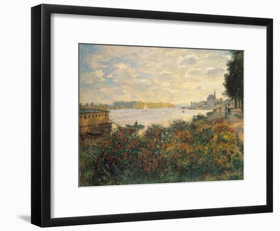 Red Flowers at the Bank at Argenteuil, 1877-Claude Monet-Framed Giclee Print