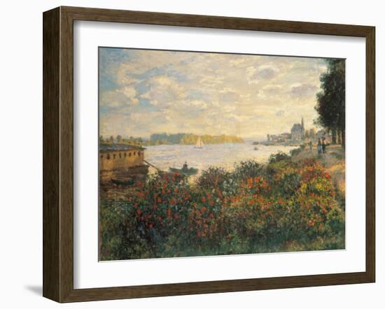 Red Flowers at the Bank at Argenteuil, 1877-Claude Monet-Framed Giclee Print