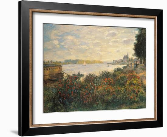 Red Flowers at the Bank at Argenteuil, 1877-Claude Monet-Framed Giclee Print