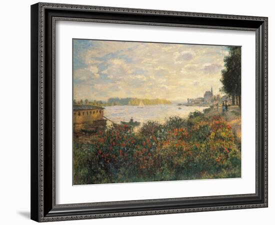 Red Flowers at the Bank at Argenteuil, 1877-Claude Monet-Framed Giclee Print