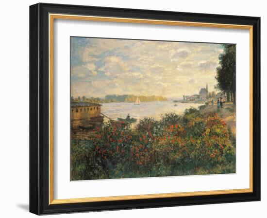 Red Flowers at the Bank at Argenteuil, 1877-Claude Monet-Framed Giclee Print