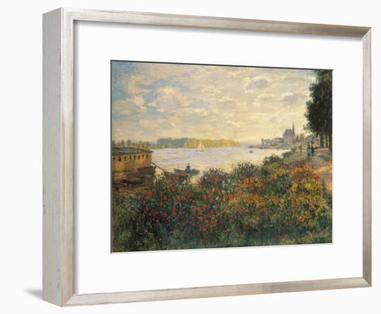 Red Flowers at the Bank at Argenteuil, 1877-Claude Monet-Framed Premium Giclee Print