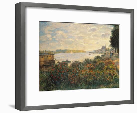 Red Flowers at the Bank at Argenteuil, 1877-Claude Monet-Framed Premium Giclee Print