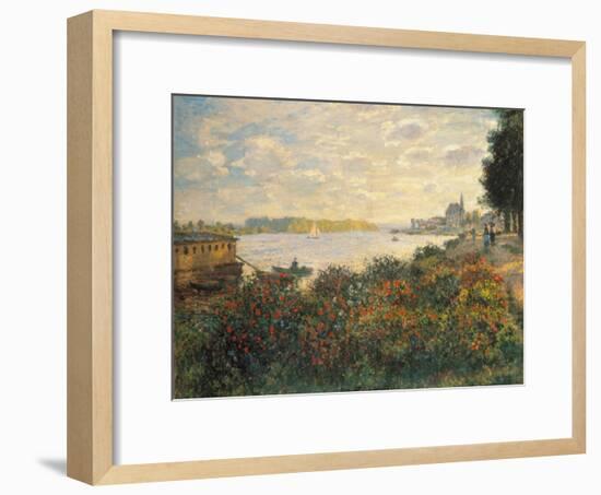 Red Flowers at the Bank at Argenteuil, 1877-Claude Monet-Framed Premium Giclee Print