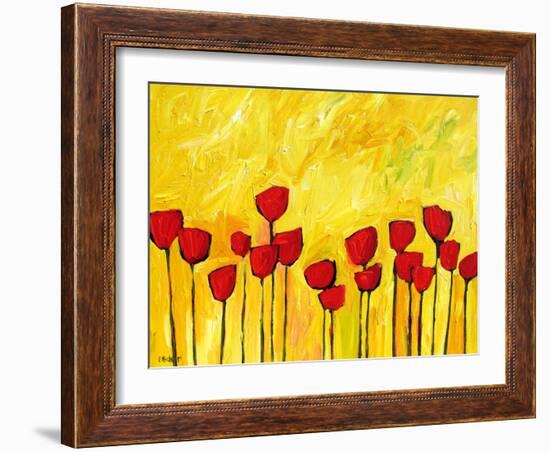 Red Flowers On Yellow-Patty Baker-Framed Art Print