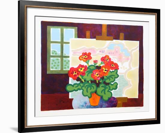 Red Flowers with Painting-Guy Charon-Framed Collectable Print