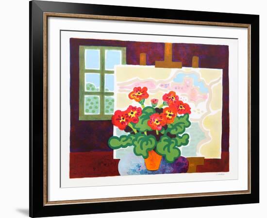 Red Flowers with Painting-Guy Charon-Framed Collectable Print