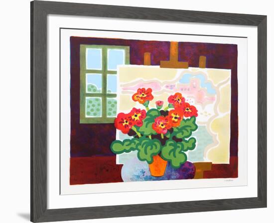 Red Flowers with Painting-Guy Charon-Framed Collectable Print