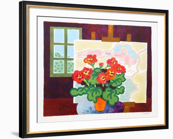 Red Flowers with Painting-Guy Charon-Framed Collectable Print