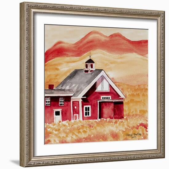 Red Folk Art Barn-Cheryl Bartley-Framed Giclee Print