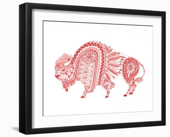 Red Folk Art Buffalo-Kerstin Stock-Framed Art Print