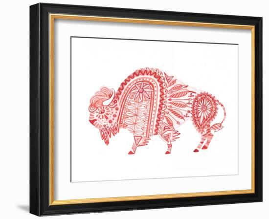 Red Folk Art Buffalo-Kerstin Stock-Framed Art Print