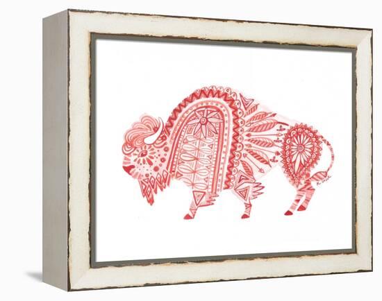 Red Folk Art Buffalo-Kerstin Stock-Framed Stretched Canvas