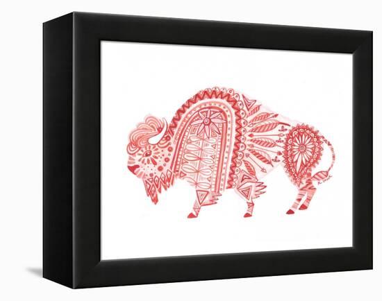 Red Folk Art Buffalo-Kerstin Stock-Framed Stretched Canvas