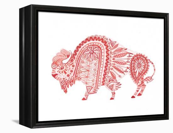 Red Folk Art Buffalo-Kerstin Stock-Framed Stretched Canvas