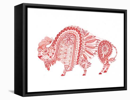 Red Folk Art Buffalo-Kerstin Stock-Framed Stretched Canvas