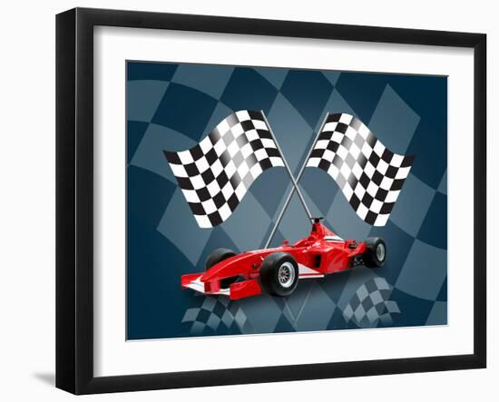 Red Formula One Car and Flag-Akhilesh-Framed Photographic Print