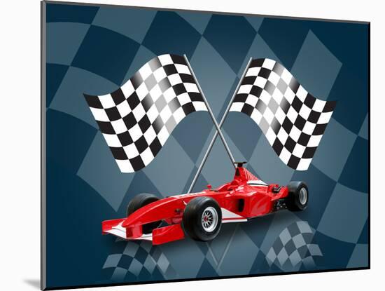 Red Formula One Car and Flag-Akhilesh-Mounted Photographic Print