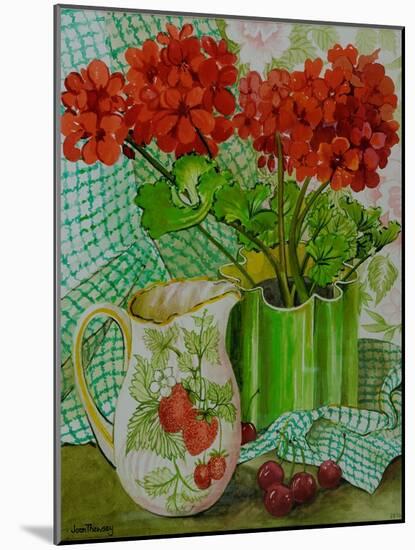 Red Geranium with the Strawberry Jug and Cherries-Joan Thewsey-Mounted Giclee Print