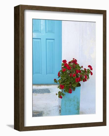 Red Geraniums, Chora, Amorgos, Cyclades, Aegean, Greek Islands, Greece, Europe-Tuul-Framed Photographic Print