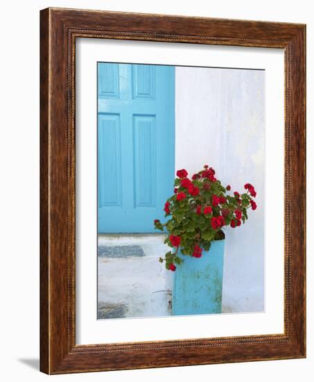 Red Geraniums, Chora, Amorgos, Cyclades, Aegean, Greek Islands, Greece, Europe-Tuul-Framed Photographic Print