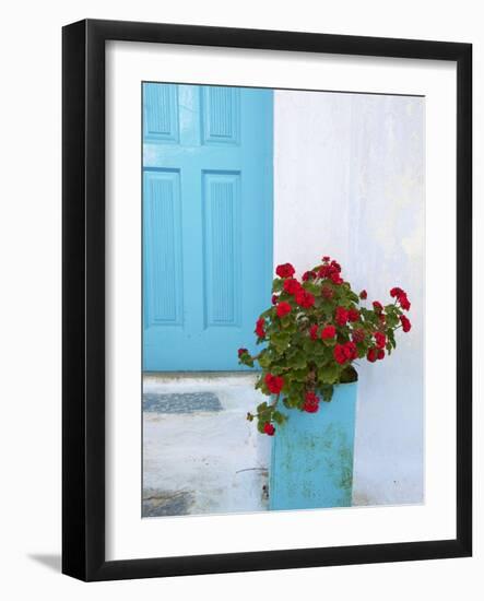 Red Geraniums, Chora, Amorgos, Cyclades, Aegean, Greek Islands, Greece, Europe-Tuul-Framed Photographic Print