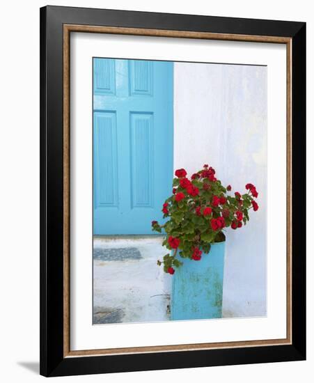 Red Geraniums, Chora, Amorgos, Cyclades, Aegean, Greek Islands, Greece, Europe-Tuul-Framed Photographic Print