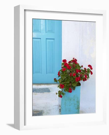 Red Geraniums, Chora, Amorgos, Cyclades, Aegean, Greek Islands, Greece, Europe-Tuul-Framed Photographic Print