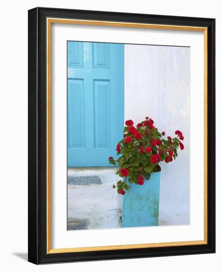 Red Geraniums, Chora, Amorgos, Cyclades, Aegean, Greek Islands, Greece, Europe-Tuul-Framed Photographic Print