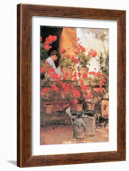 Red Geraniums-Childe Hassam-Framed Premium Giclee Print