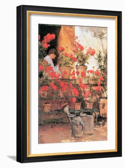 Red Geraniums-Childe Hassam-Framed Premium Giclee Print