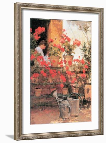 Red Geraniums-Childe Hassam-Framed Art Print