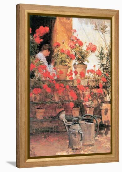 Red Geraniums-Childe Hassam-Framed Stretched Canvas