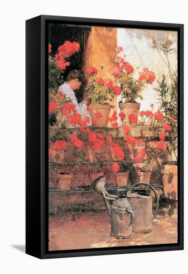 Red Geraniums-Childe Hassam-Framed Stretched Canvas