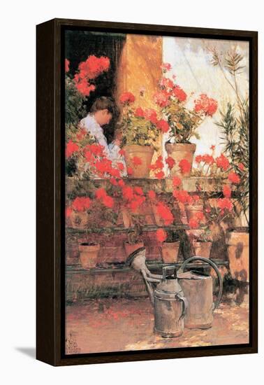 Red Geraniums-Childe Hassam-Framed Stretched Canvas