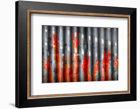 Red Hand Prints - Peace Signs-null-Framed Premium Giclee Print