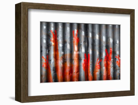 Red Hand Prints - Peace Signs-null-Framed Premium Giclee Print