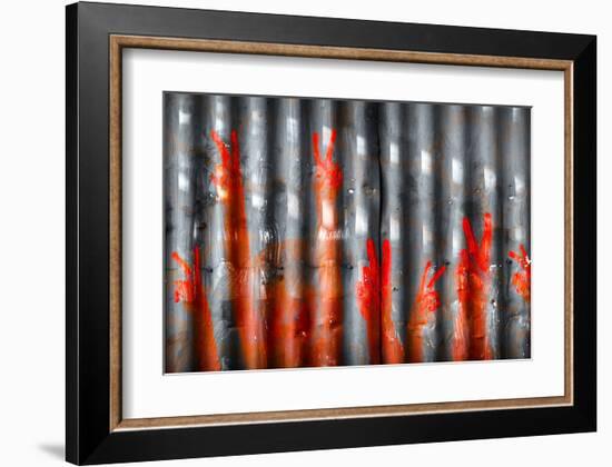 Red Hand Prints - Peace Signs-null-Framed Art Print