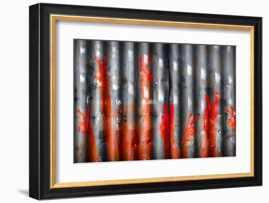 Red Hand Prints - Peace Signs-null-Framed Art Print