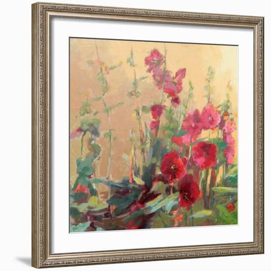 Red Haven Hollyhocks-Beth A^ Forst-Framed Art Print