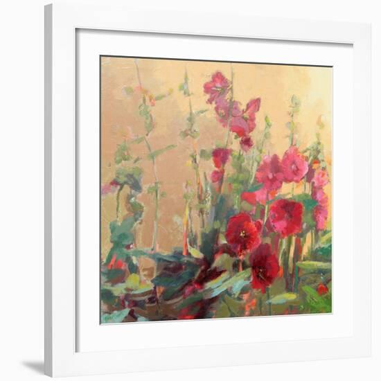 Red Haven Hollyhocks-Beth A^ Forst-Framed Art Print