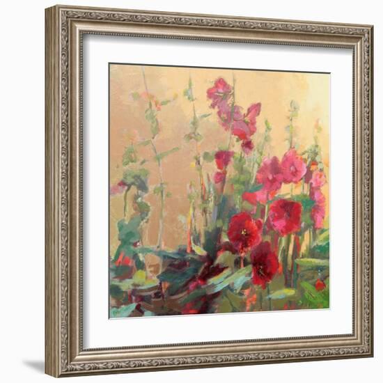 Red Haven Hollyhocks-Beth A^ Forst-Framed Art Print