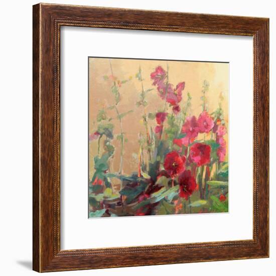 Red Haven Hollyhocks-Beth A^ Forst-Framed Art Print