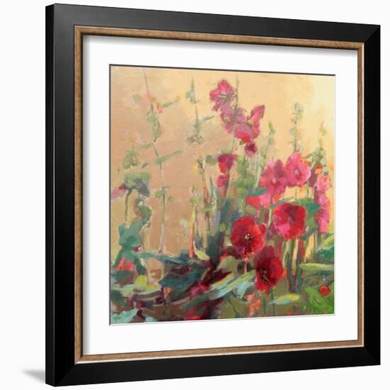 Red Haven Hollyhocks-Beth A^ Forst-Framed Art Print