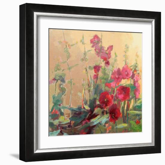 Red Haven Hollyhocks-Beth A^ Forst-Framed Art Print