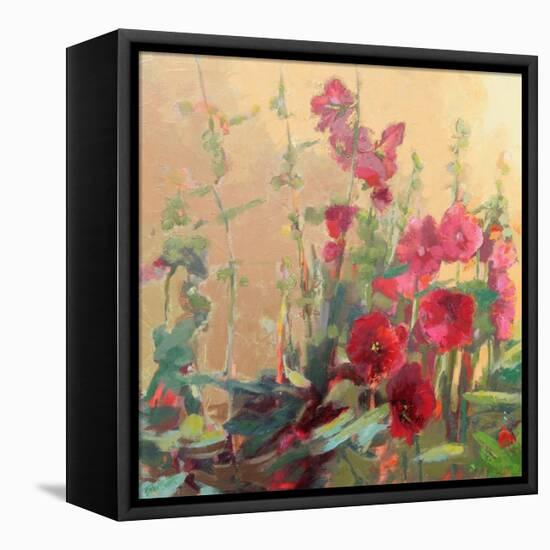 Red Haven Hollyhocks-Beth A^ Forst-Framed Stretched Canvas