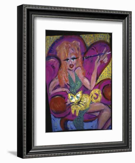 Red Head with Cat-Gina Bernardini-Framed Giclee Print