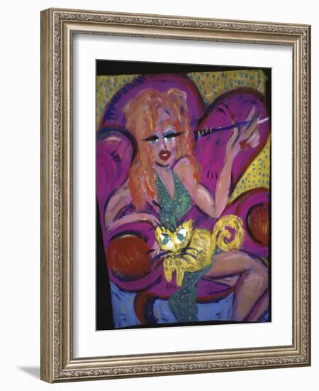 Red Head with Cat-Gina Bernardini-Framed Giclee Print