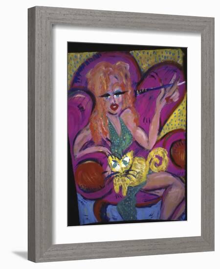 Red Head with Cat-Gina Bernardini-Framed Giclee Print