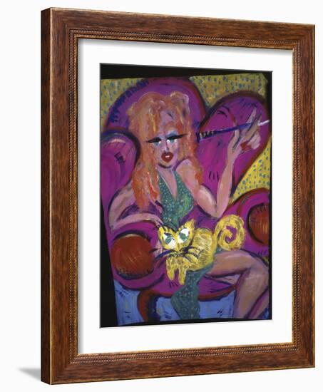 Red Head with Cat-Gina Bernardini-Framed Giclee Print